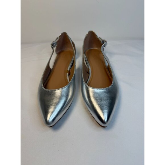 Old Navy Silver Metallic Slingback Womens Size 6 Cut-Out Flats Preppy Career - Picture 2 of 12